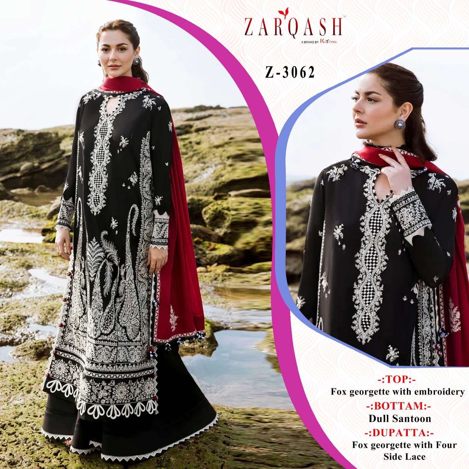 Z-3062 HIT DESIGN BY ZARQASH FAUX GEORGETTE EMBRODIERY PAKISTANI DRESS