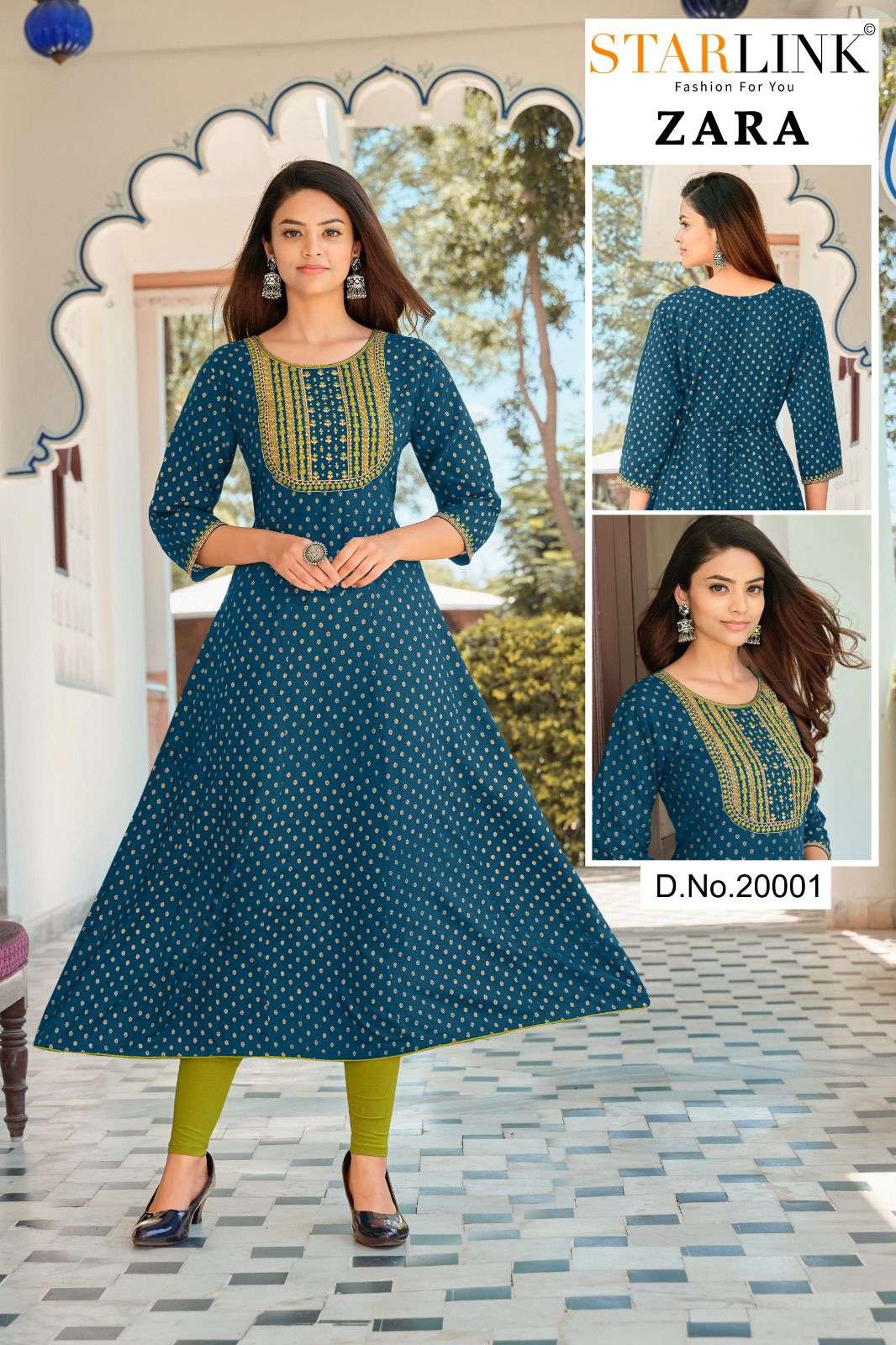 ZARA BY STARLINK 20001 TO 20012 SERIES RAYON PRINT EMBROIDERY KURTIS