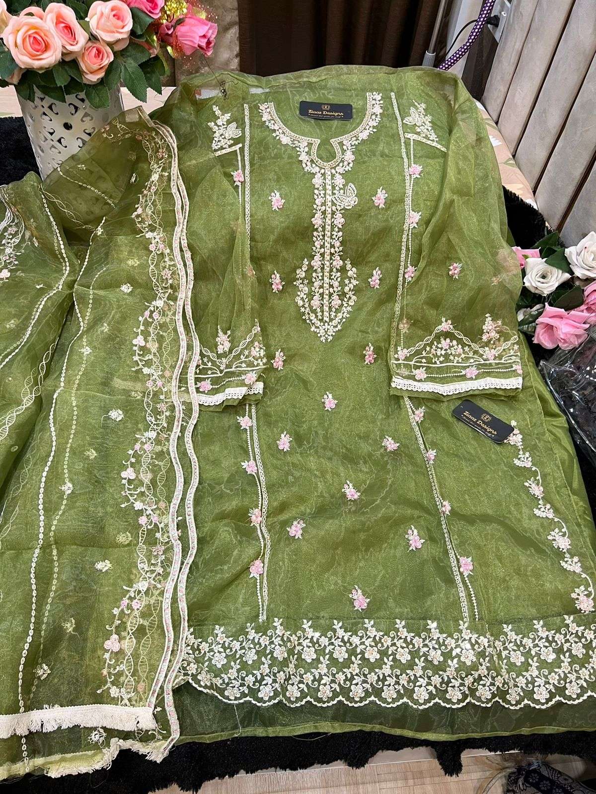 ZIAAZ GREEN BY ZIAAZ DESIGNS ORGANZA EMBROIDERY WORK PAKISTANI DRESS