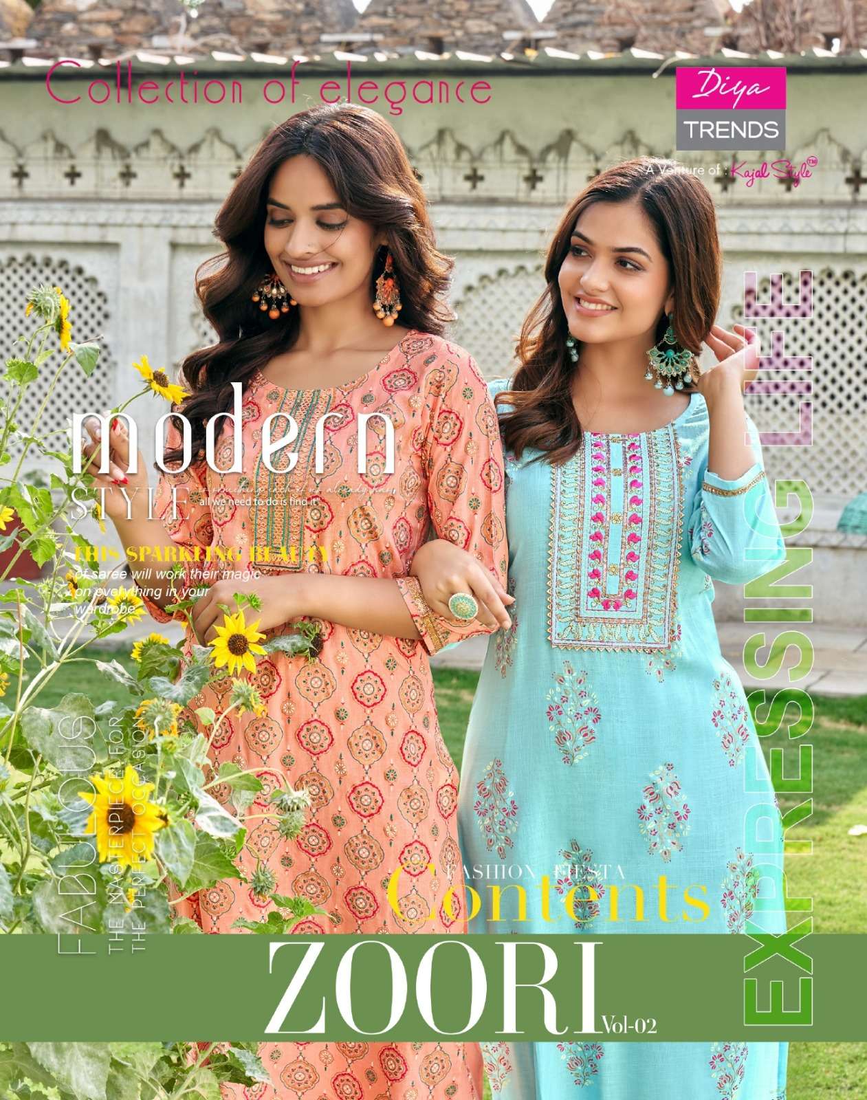 ZOORI VOL-2 BY DIYA TRENDZ 1001 TO 1006 SERIES RAYON EMBRODIERY KURTI & PANTS