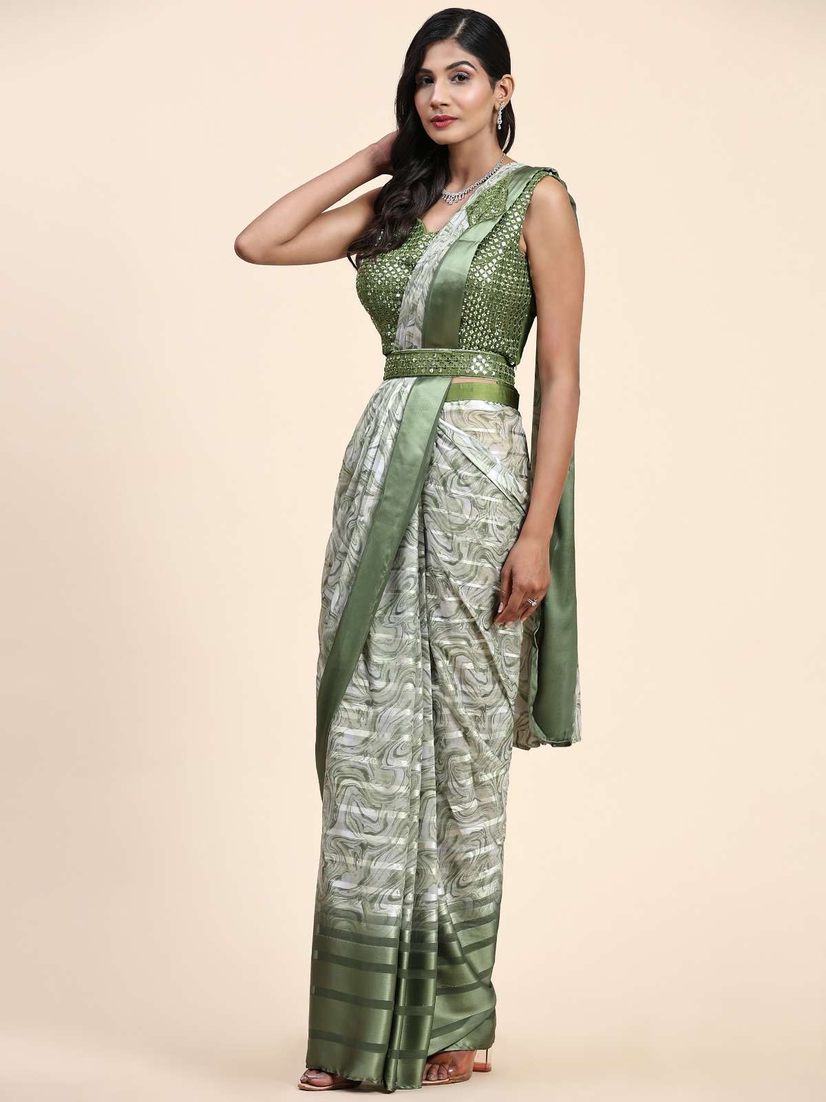 A-1016353 BY AMOHA SILK SATIN FABRIC EMBRIDERY WORK STITCHED SAREES