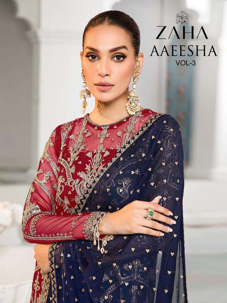 AAEESHA VOL-3 BY ZAHA 10117-A TO 10117-D SERIES FAUX GEORGETTE WORK PAKISTANI DRESSES