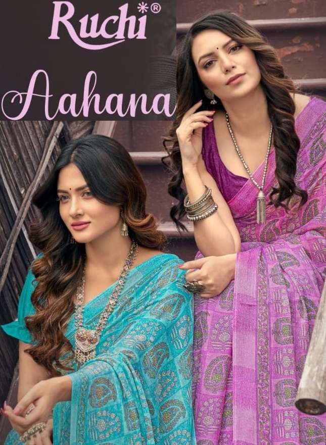 AAHANA BY RUCHI 22901 TO 22903 SERIES PURE SILVER CHIFFON PRINT SAREES