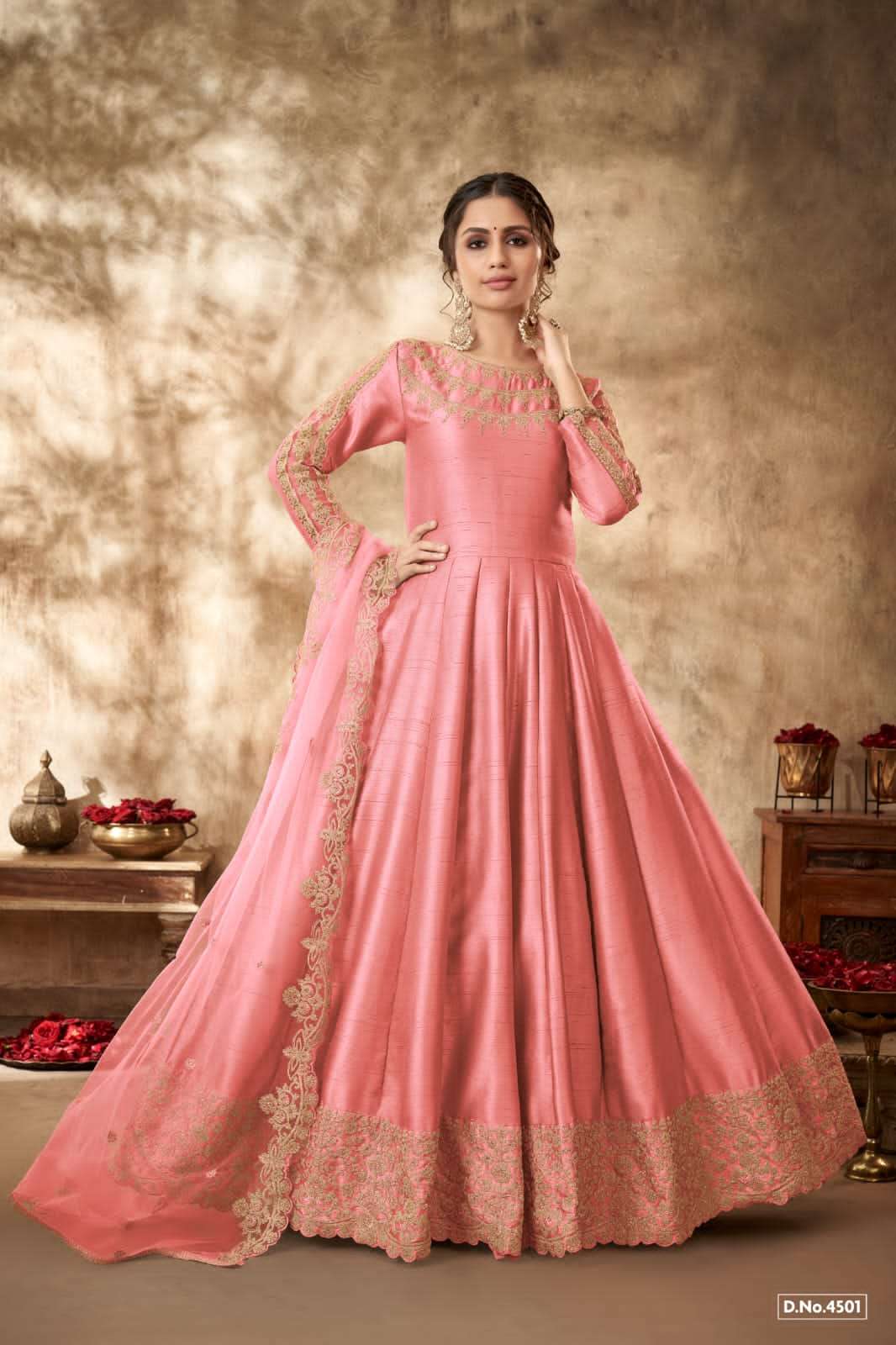 AANAYA VOL-145 TWISHA 4501 TO 4504 SERIES ART SILK HEAVY WORK ANARKALI DRESSES