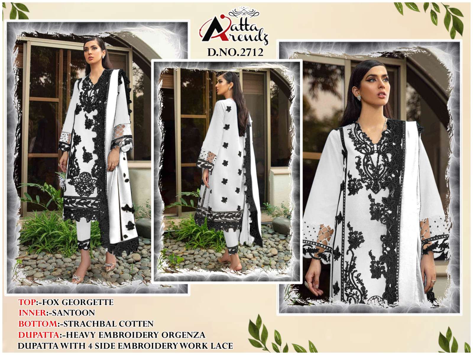 AATTA 2712 VOL-2 BY AATTA TRENDZ FAUX GEORGETTE WORK STITCHED PAKISTANI DRESSES