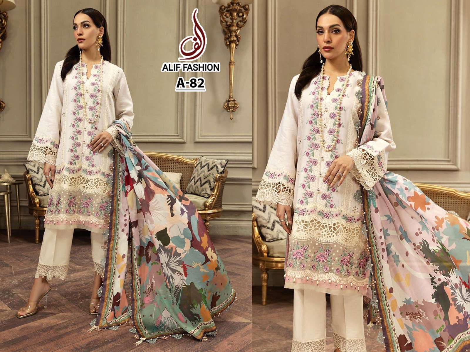 AF-82 HIT DESIGN BY ALIF FASHION CAMBRIC COTTON EMBROIDERY PAKISTANI DRESSES