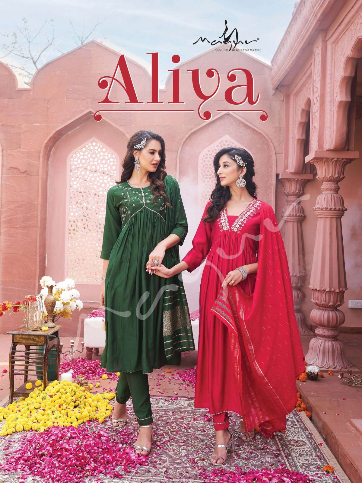 ALIYA BY MAYUR 01 TO 06 SERIES VISCOSE SILK HANDWORK STITCHED DRESSES