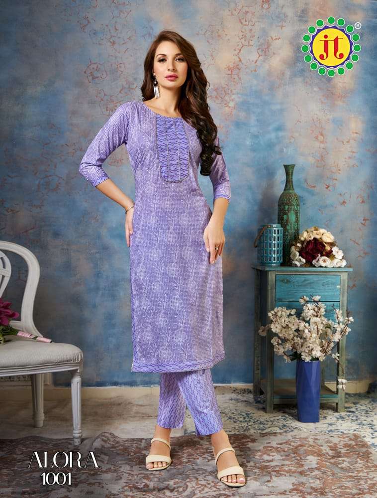 ALORA BY JT 1001 TO 1008 SERIES HEAVY MAL MAL COTTON PRINT KURTI AND PANTS