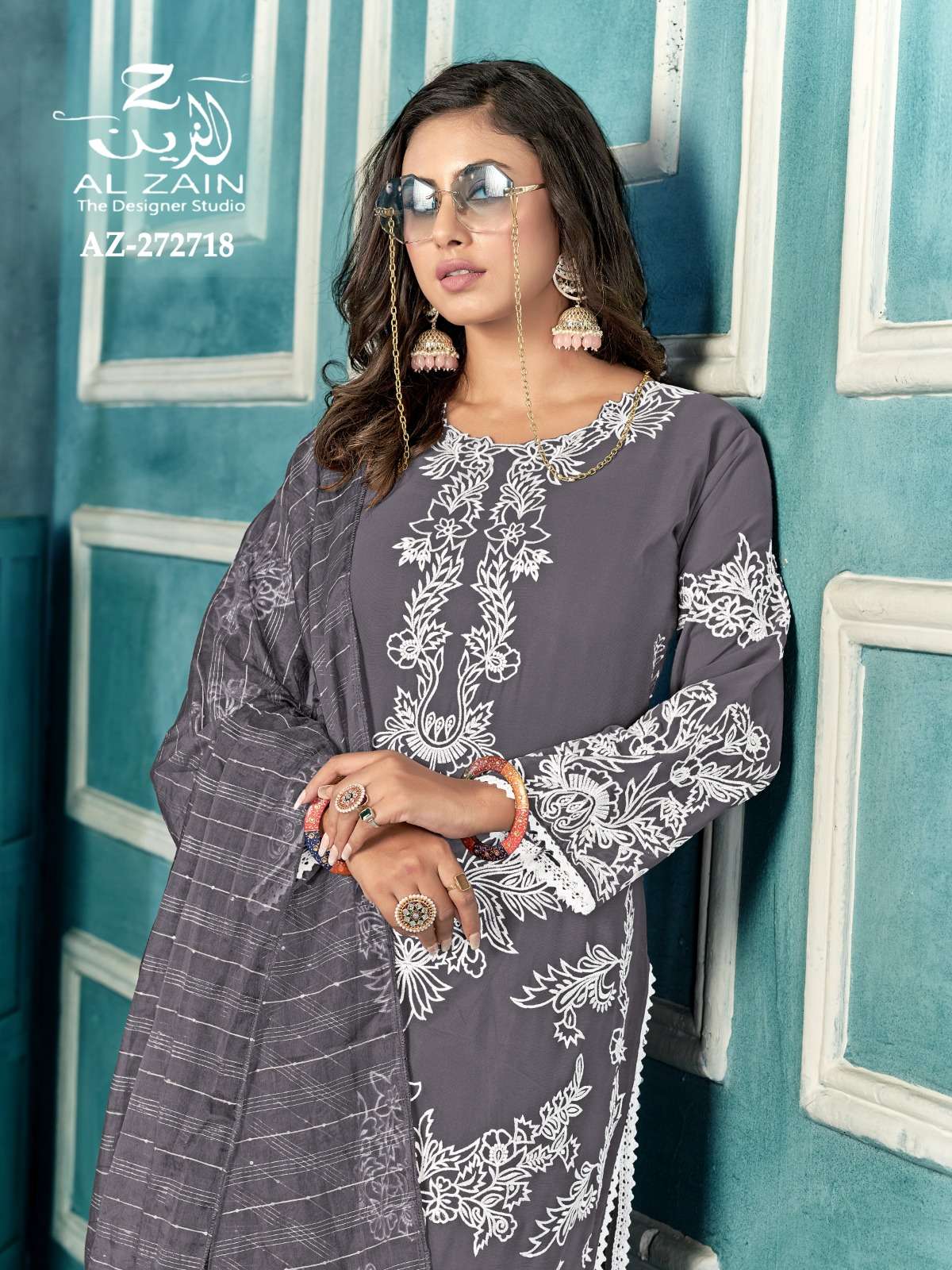 ALZAIN 272718 NX BY AL ZAIN FAUX GEORGETTE EMBROIDERY STITCHED PAKISTANI DRESSES