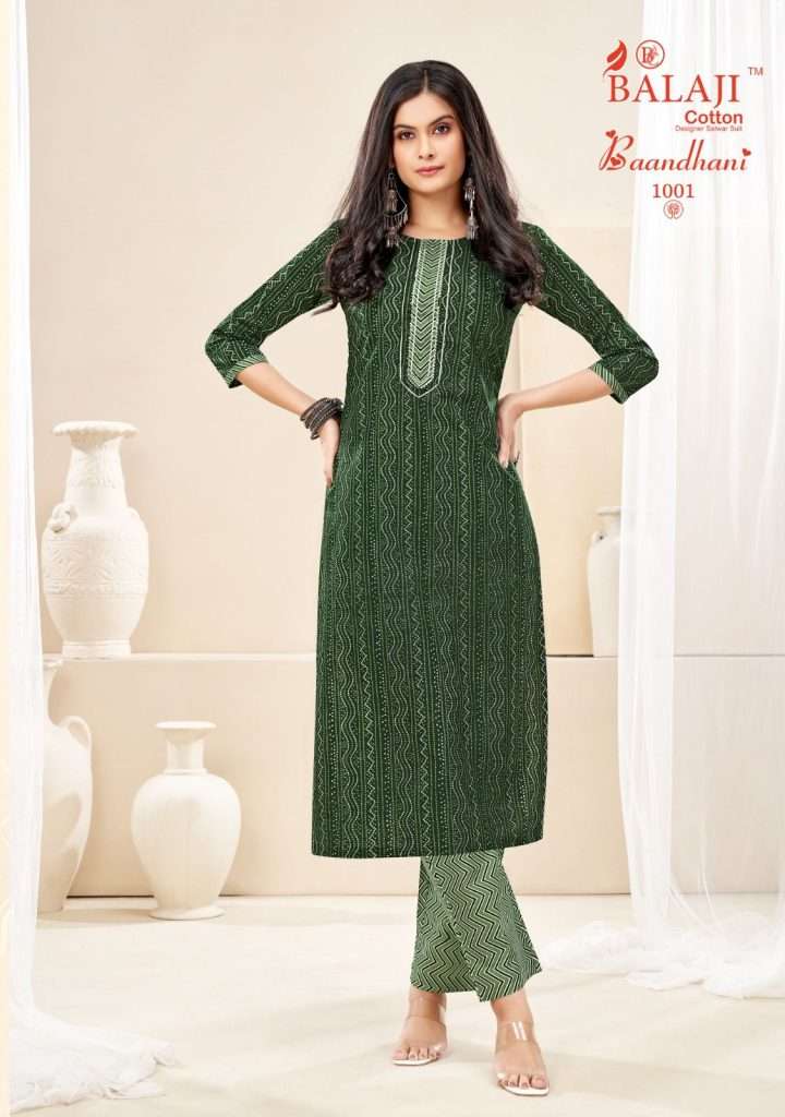 BAANDHANI BY BALAJI COTTON 1001 TO 1008 SERIES COTTON PRINT KURTI AND PANTS