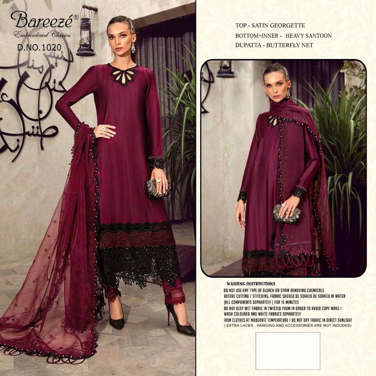 BAREEZE 1020 HIT DESIGN BY AQSAWHOLESALE PURE SATIN WORK PAKISTANI DRESS