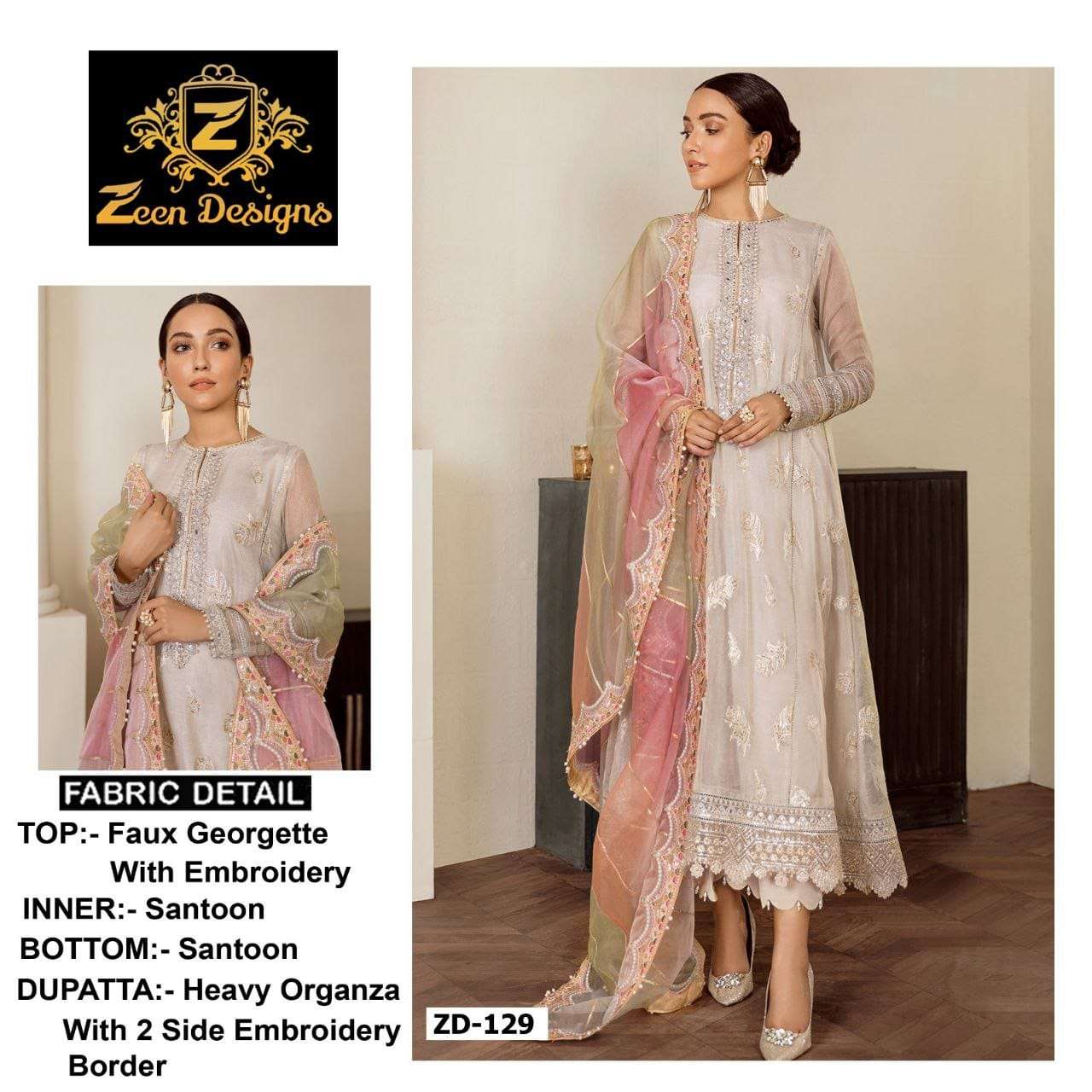 BAROQUE ZD-129 BY ZEEN DESIGNS FAUX GEORGETTE WORK PAKISTANI DRESS