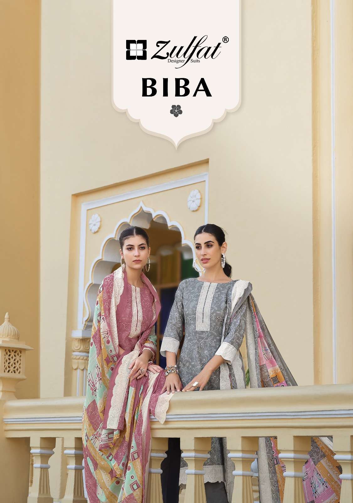 BIBA BY ZULFAT 511-001 TO 511-008 SERIES PURE COTTON DESIGNER PRINT WORK DRESSES