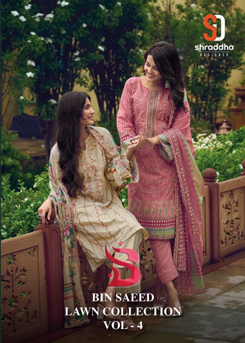 BIN SAEED LAWN COLLECTION VOL-4 BY SHRADDHA DESIGNER LAWN COTTON WORK PAKISTANI DRESSES