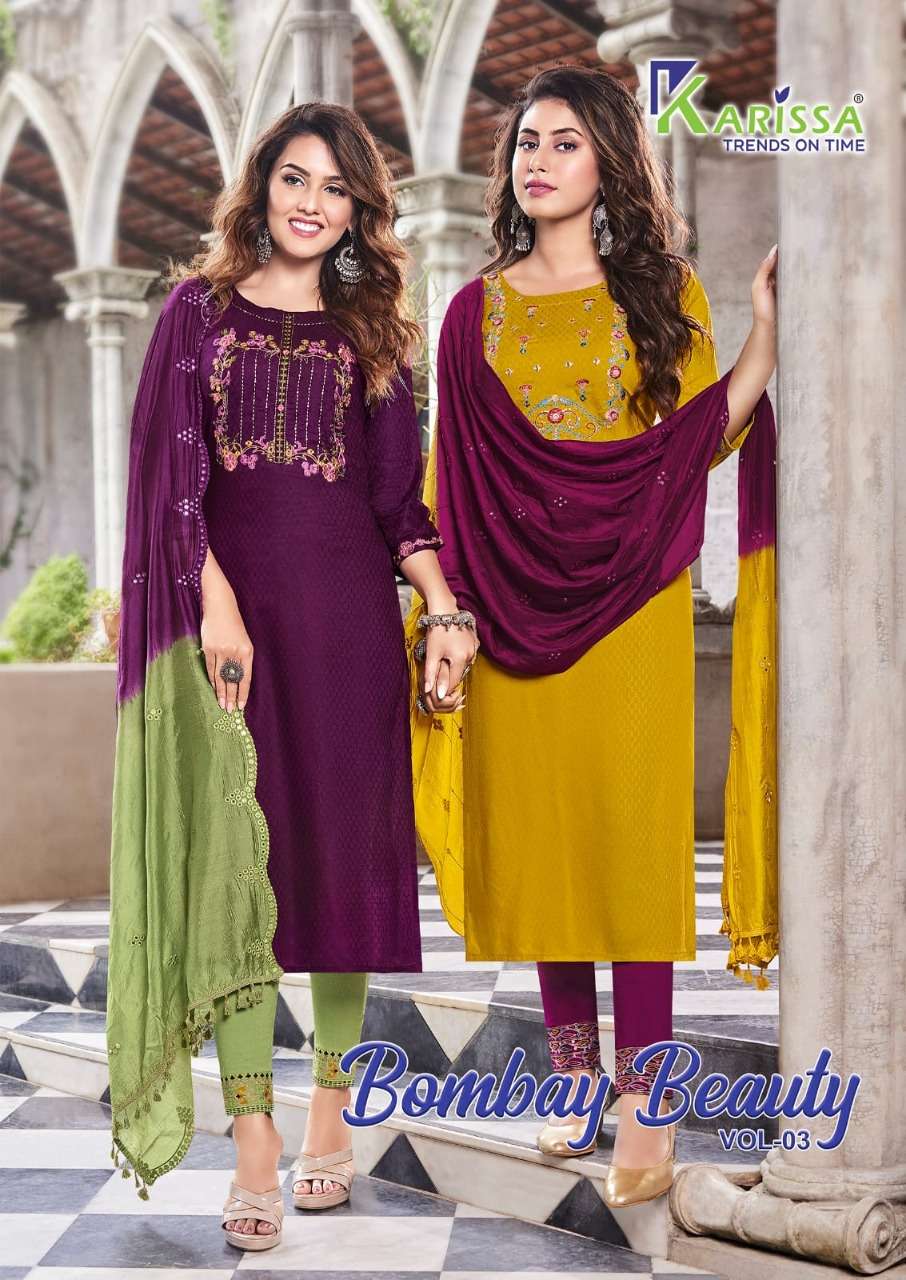 BOMBAY BEAUTY VOL-3 BY KARISSA 3001 TO 3006 SERIES VISCOSE WORK STITCHED DRESSES