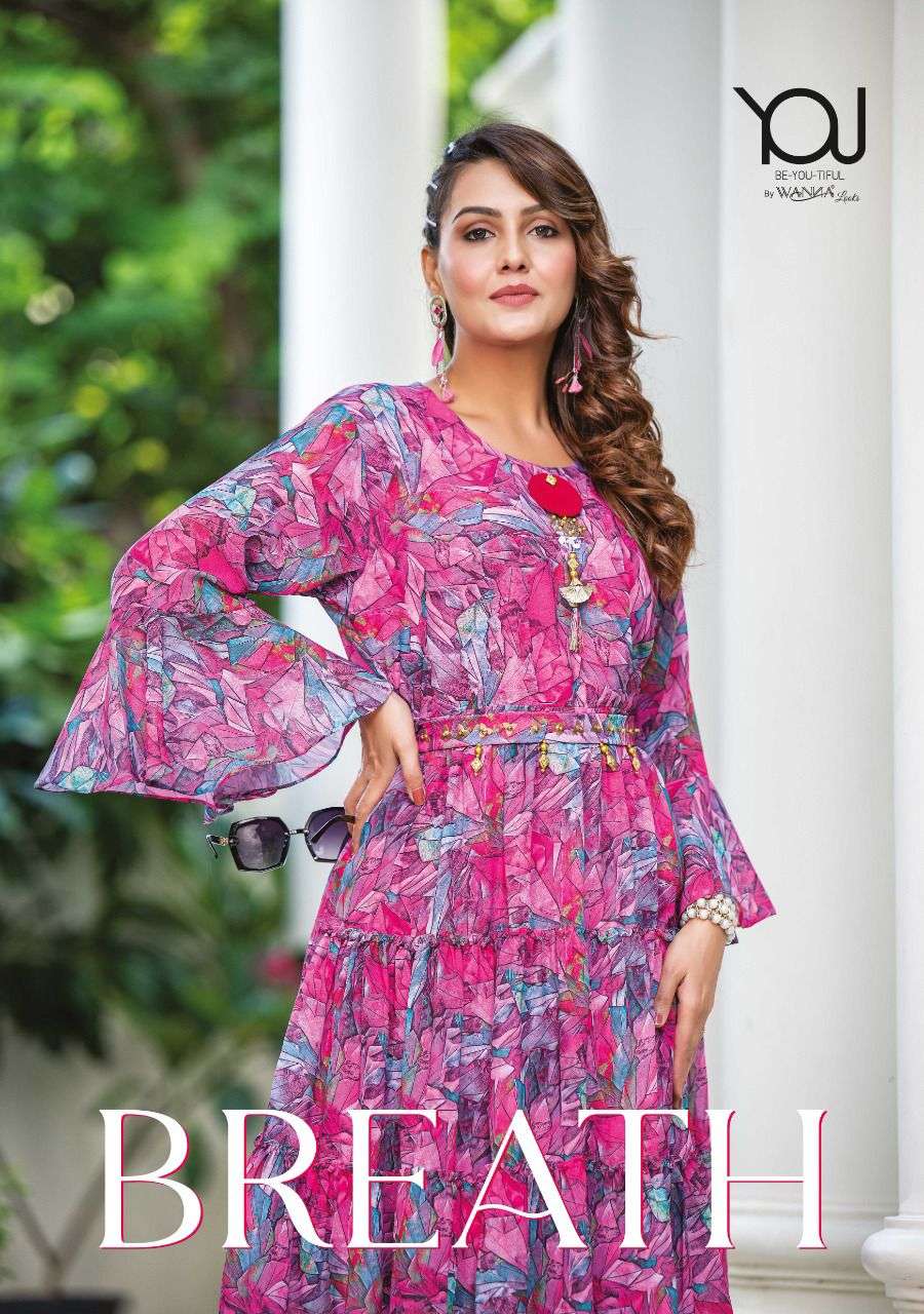 BREATH BY YOU 101 TO 06 SERIES FANCY GEORGETTE PRINT WORK SHORT KURTIS