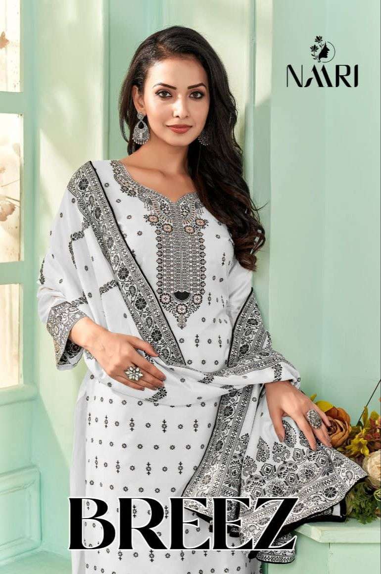 BREEZ BY NAARI 9001 TO 9003 SERIES PURE MUSLIN EMBRODIERY DRESSES