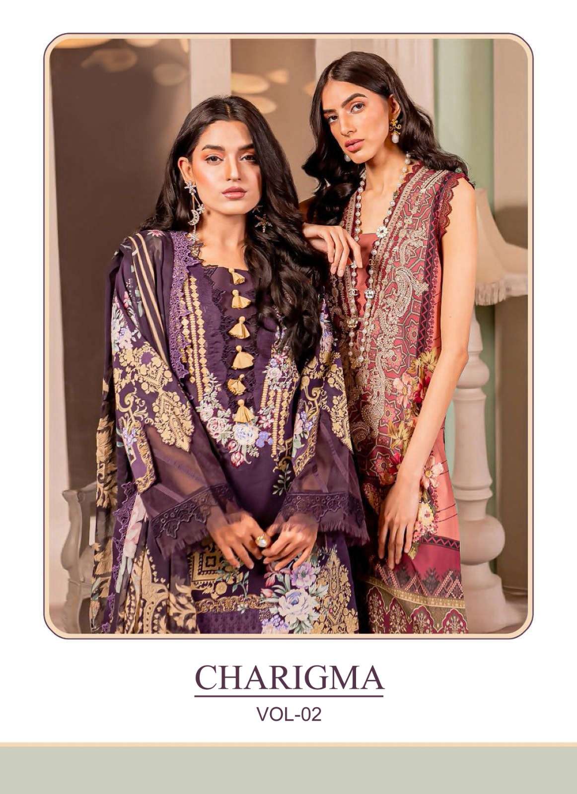 CHARIGMA VOL-2 BY AQSAWHOLESALE 2001 TO 2003 SERIES PURE CAMBRIC WORK PAKISTANI DRESSES