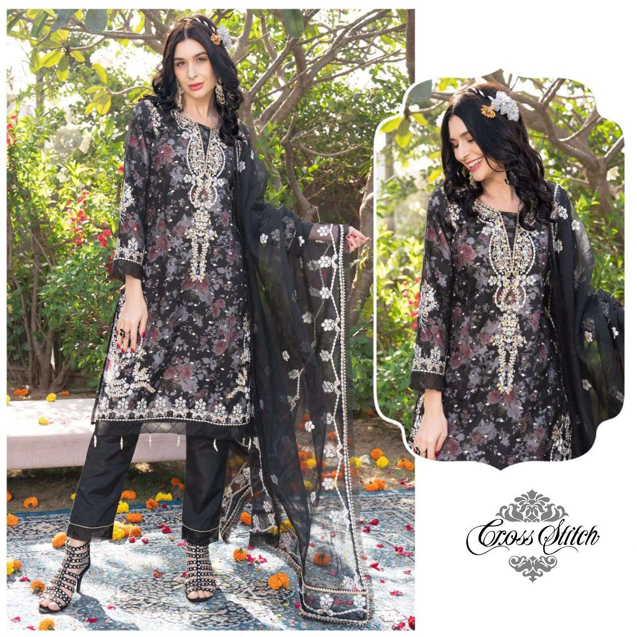 CR-1091 COLOURS BY AQSAWHOLESALE ORGANZA SILK WORK PAKISTANI DRESSES 