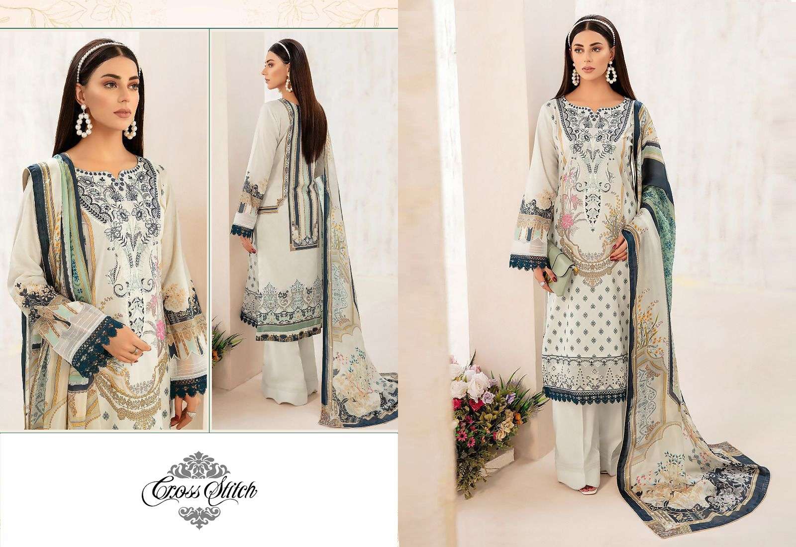 CROSS STITCH RANGREZ BY AQSAWHOLESALE COTTON PRINT EMBROIDERY PAKISTANI DRESS