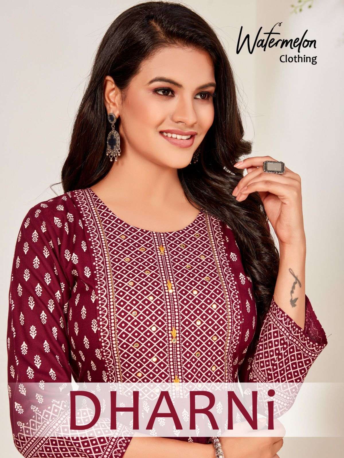 DHARNI BY WATERMALON CLOTHING 1001 TO 1006 RAYON PRINT HAND WORK KURTIS