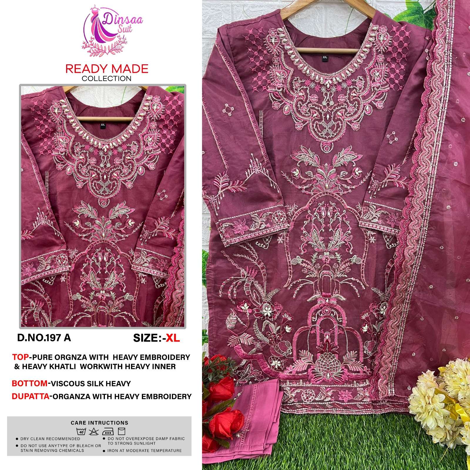 DS-197 COLOURS BY DINSAA SUIT 197-A TO 197-D SERIES ORGANZA EMBRODIERY STITCHED DRESSES