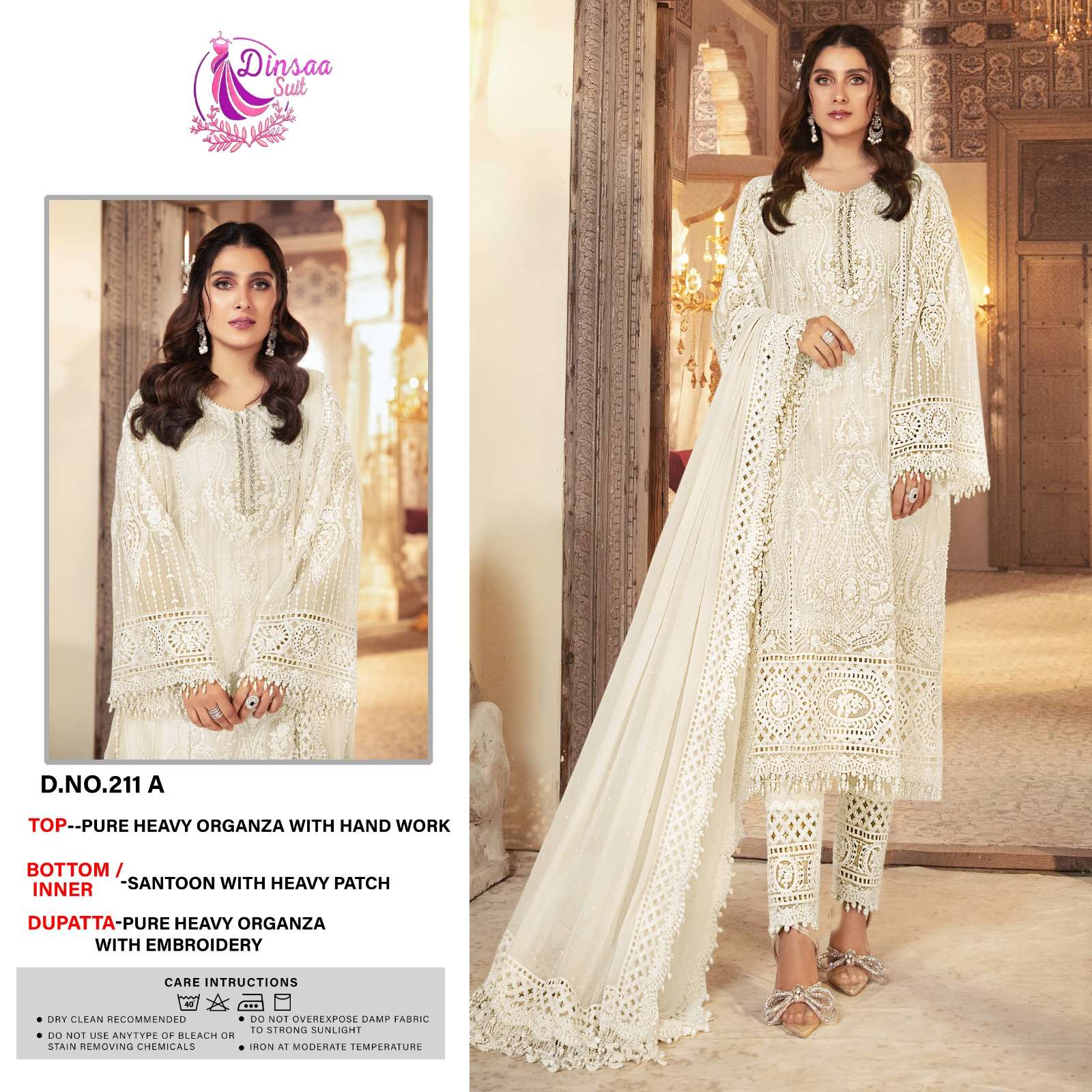 DS-211 COLOURS BY DINSAA SUIT 211-A TO 211-D SERIES ORGANZA HAND WORK PAKISTANI DRESSES