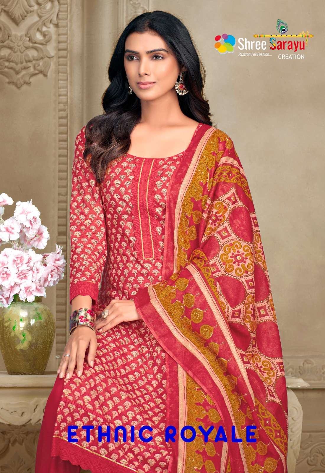 EHNIC ROYALE 7393-A TO 7393-D SERIES BY SHREE SARAYU LAWN COTTON EMBROIDERY DRESSES