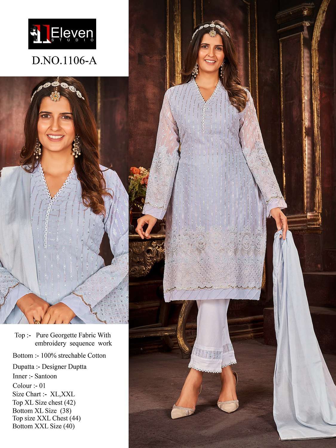 ELEVEN STUDIO 1106 NX BY AQSAWHOLESALE GEORGETTE EMBROIDERY STITCHED DRESSES