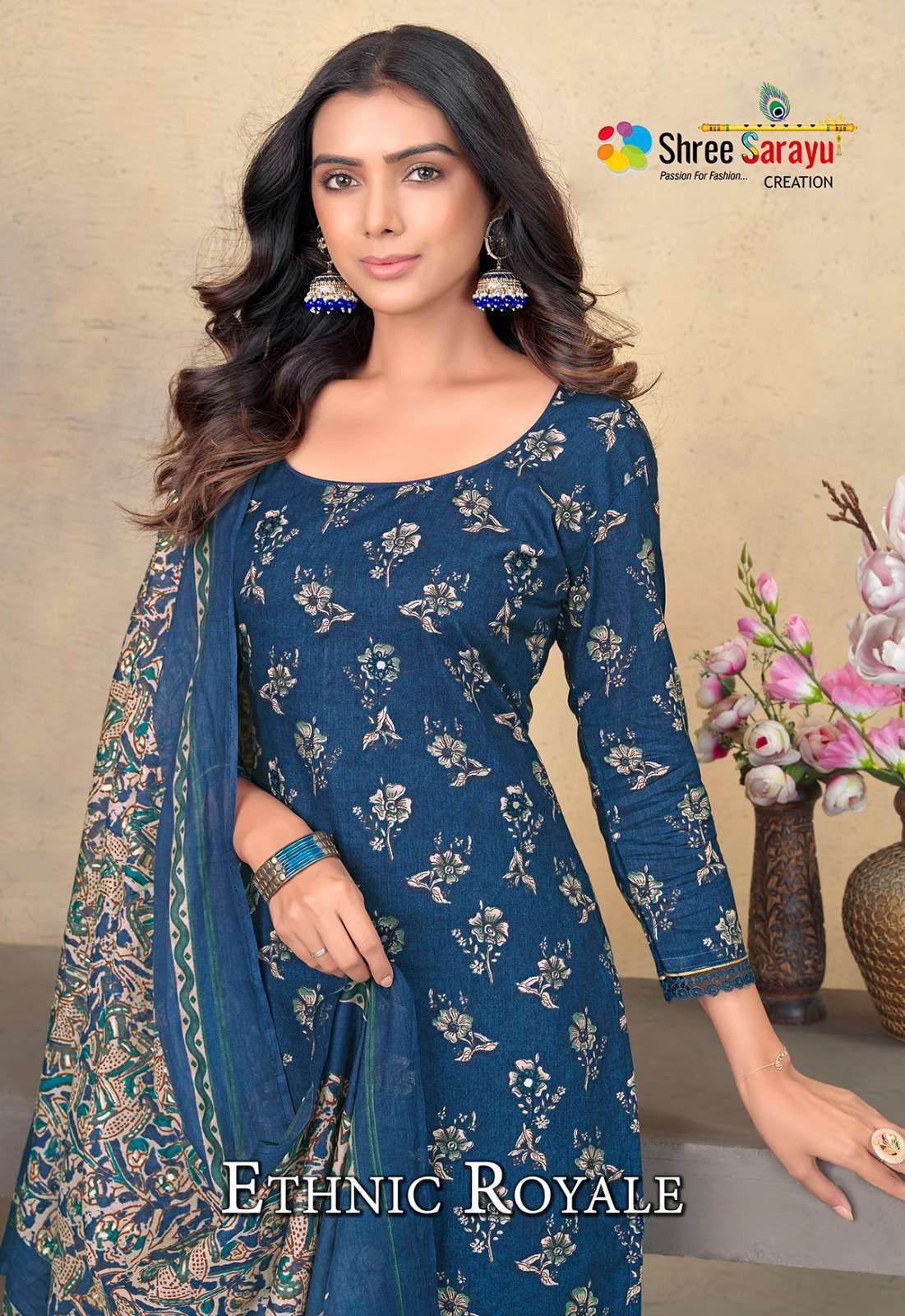 ETHNIC ROYALE BY SHREE SARAYU 7392-A TO 7392-D SERIES LAWN COTTON EMBROIDERY DRESSES