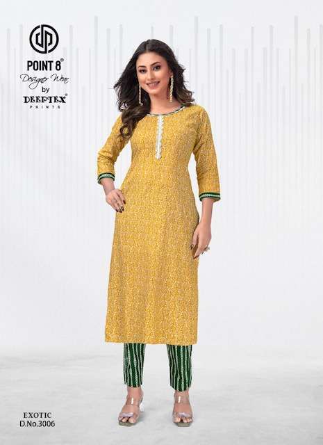 EXOTIC VOL-3 BY DEEPTEX 3001 TO 3008 SERIES PURE COTTON EMBROIDERY KURTI AND PANTS