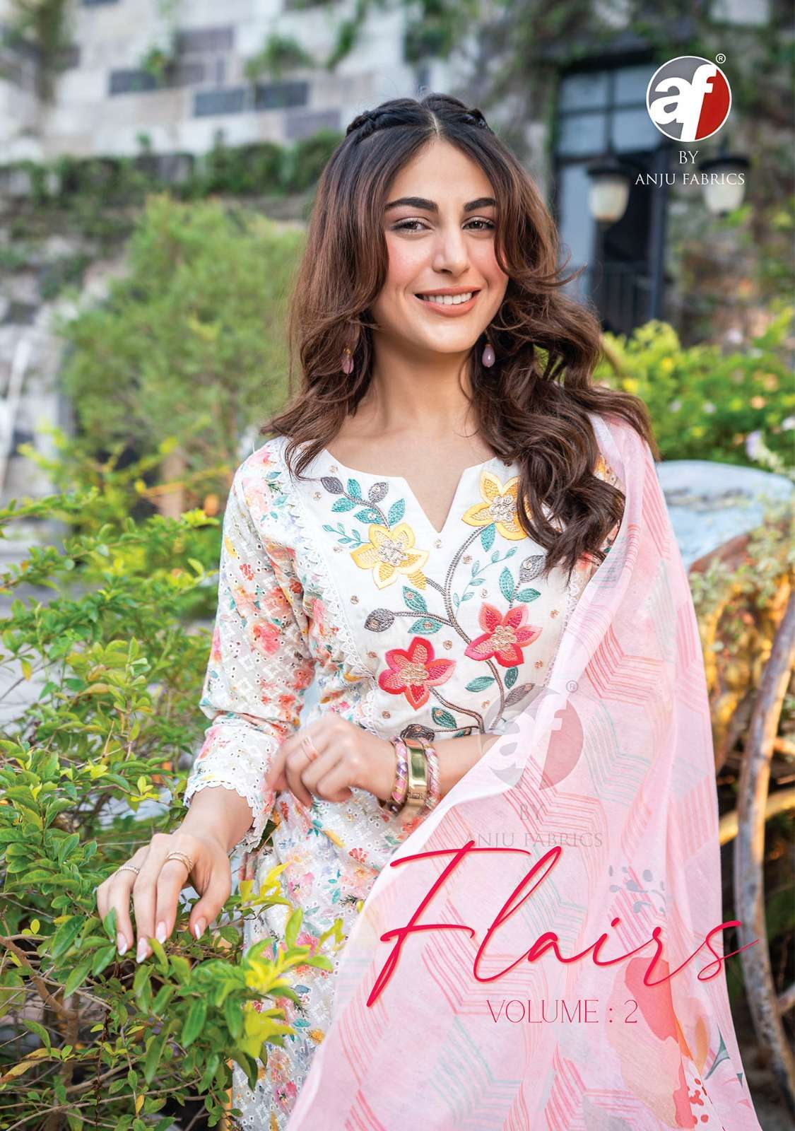 FLAIRS VOL-2 BY ANJU FABRICS 3001 TO 3006 SERIES COTTON SCHIFFLI WORK STITCHED DRESSES