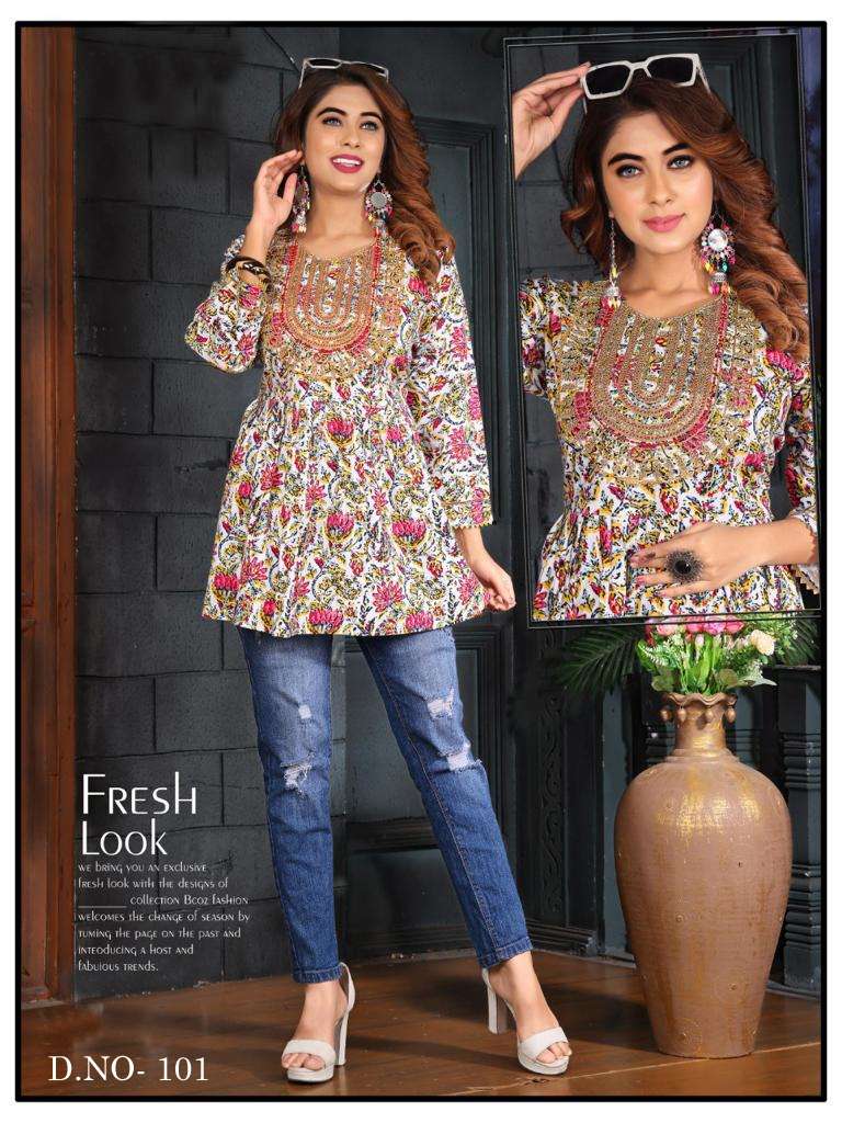 FLEX BY AQSAWHOLESALE 101 TO 107 SERIES COTTON EMBROIDERY WORK TOPS