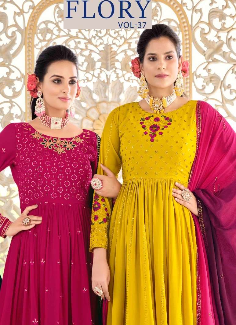 FLORY VOL-37 BY SHUBHKALA 4931 TO 4938 SERIES GEORGETTE WORK STITCHED DRESSES