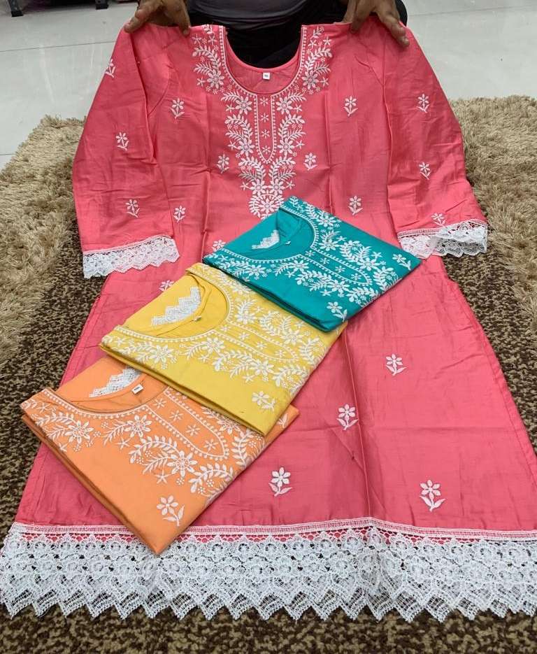 FLOWER VOL-2 BY AQSAWHOLESALE COTTON SCHIFFLI EMBROIDERY KURTIS