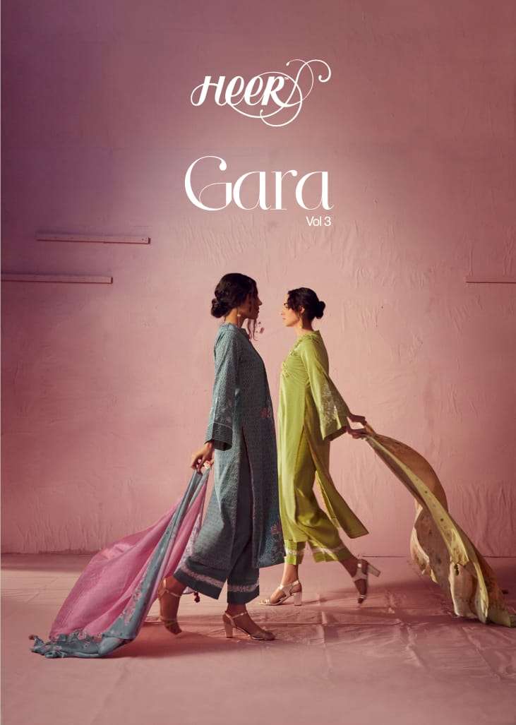 GARA VOL-3 BY HEER 9111 TO 9118 SERIES COTTON SATIN PRINT EMBROIDERY WORK DRESSES