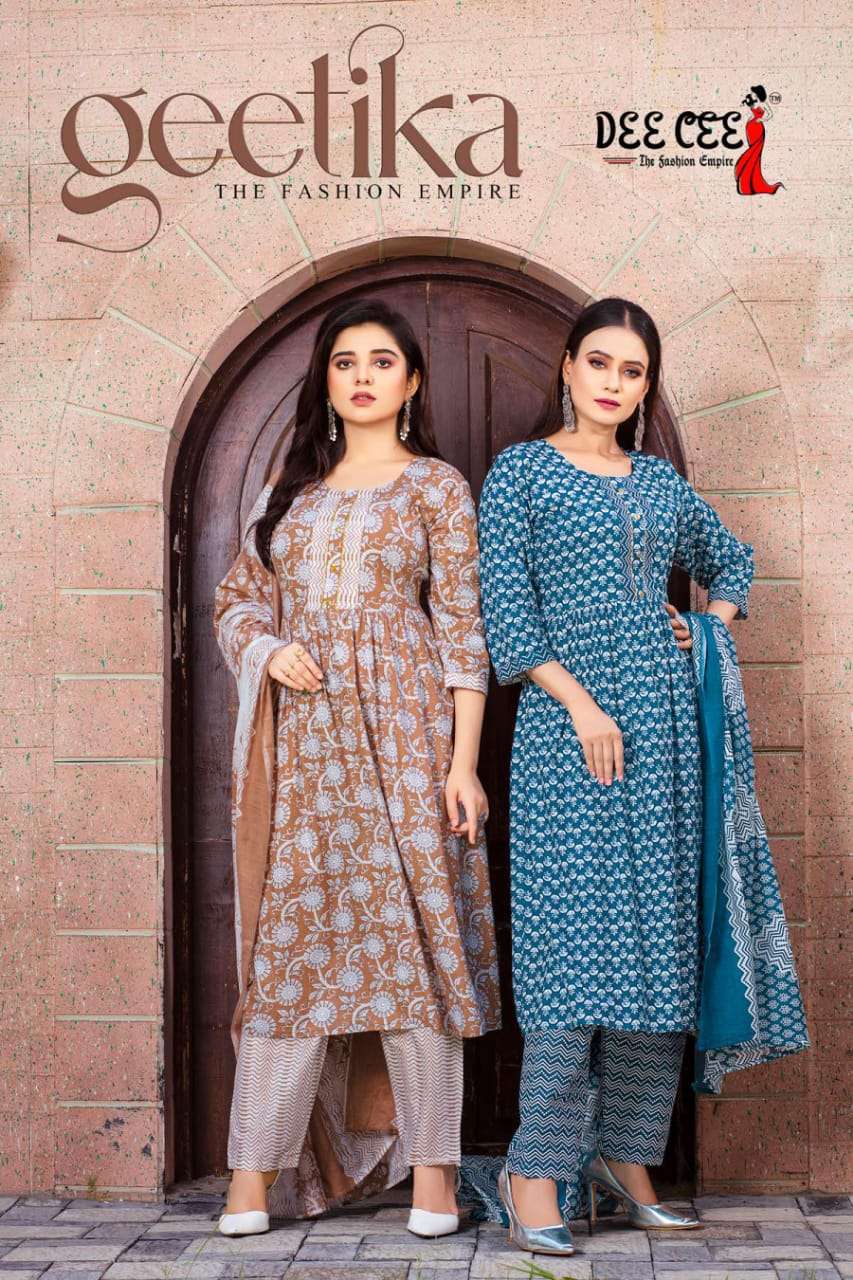 GEETIKA BY DEE CEE 101 TO 106 SERIES CAMBRIC COTTON PRINT STITCHED DRESSES