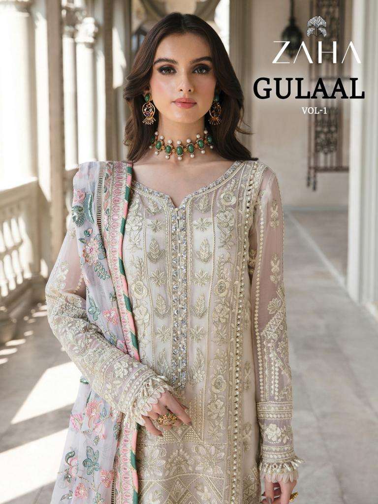 GULAAL VOL-1 BY ZAHA 10143 TO 10147 SERIES GEORGETTE WORK PAKISTANI DRESSES