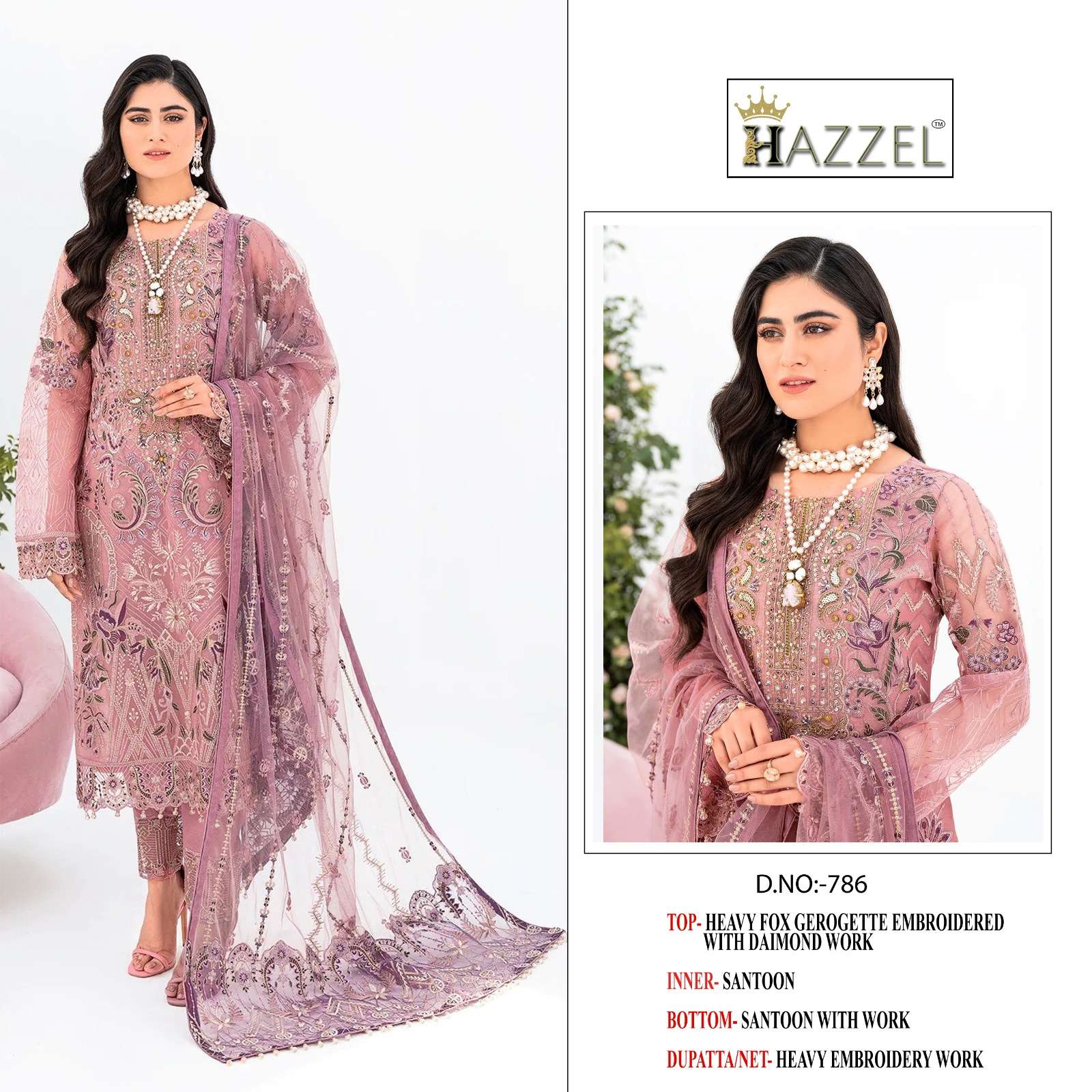 H-786 HIT DESIGN BY HAZZEL FAUX GEORGETTE EMBROIDERY PAKISTANI DRESS