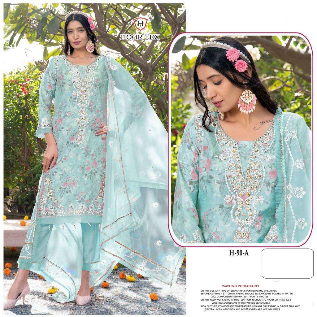 H-90 COLOURS BY HOOR TEX H 90-A TO H 90-E SERIES ORGANZA EMBROIDERY PAKISTANI DRESSES