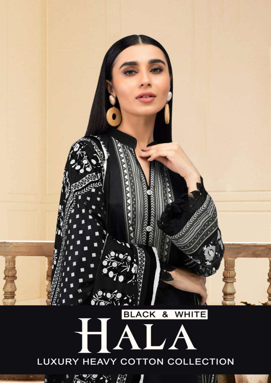 HALA BLACK AND WHITE BY AQSAWHOLESALE 1001 TO 1006 SERIES COTTON PRINT DRESSES