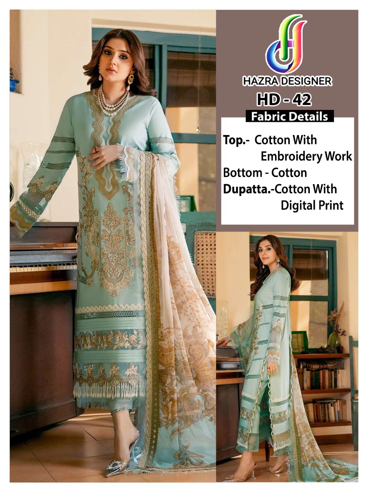 HD-42 HIT DESIGN BY HAZRA DESIGNER COTTON EMBROIDERY PAKISTANI DRESS