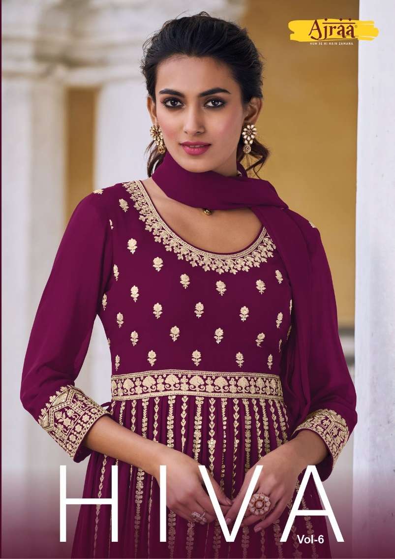 HIVA VOL-6 BY AJRAA 51601 TO 51605 SERIES GEORGGETTE EMBROIDERY STITCHED DRESSES