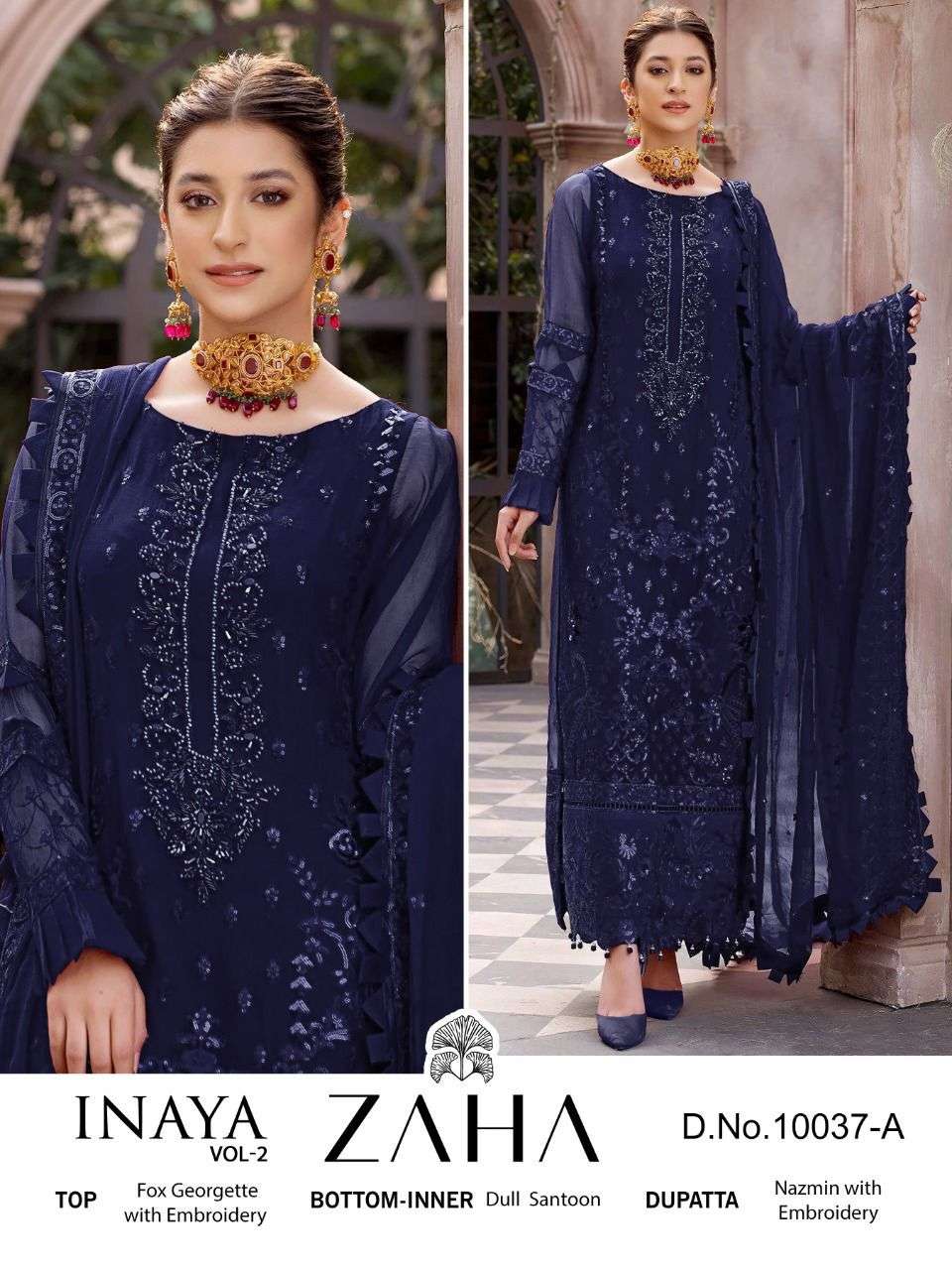 INAYA VOL-2 BY ZAHA 10037-A TO 10037-D SERIES GEORGETTE EMBRODIERY PAKISTANI DRESSES