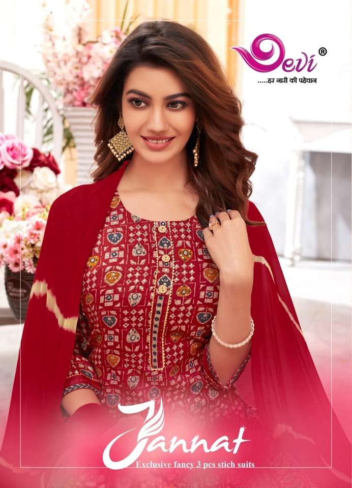 JANNAT BY DEVI 1001 TO 1010 SERIES RAYON CAPSULE PRINT STITCHED DRESSES