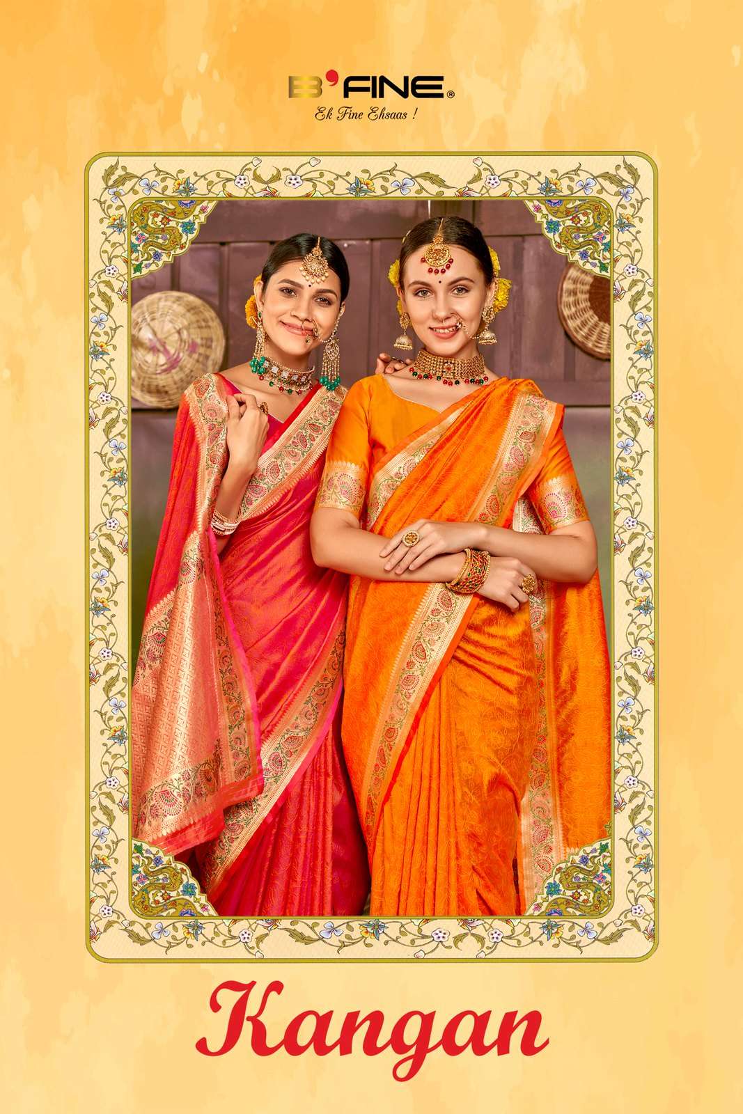 KANGAN BY B-FINE 881-A TO 881-D SERIES SILK DESIGNER WEDDING WEAR SAREES