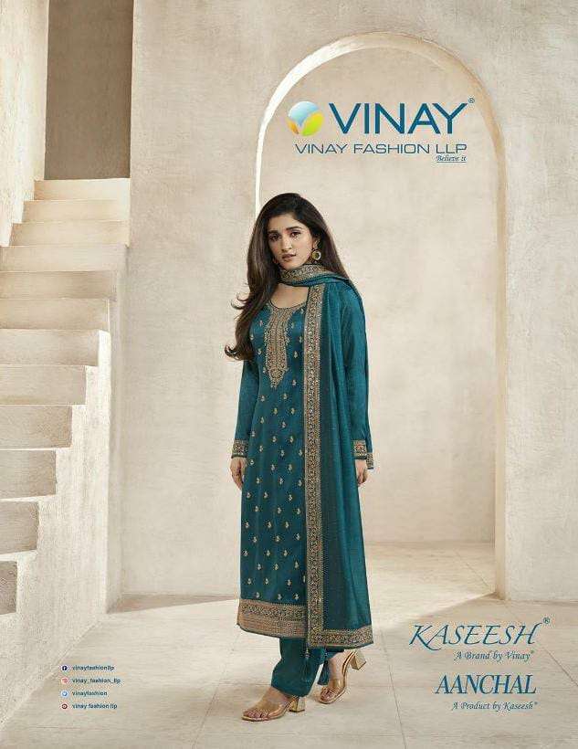 KASEESH AANCHAL BY VINAY FASHION 64591 TO 64597 SERIES SILK EMBROIDERY DRESSES