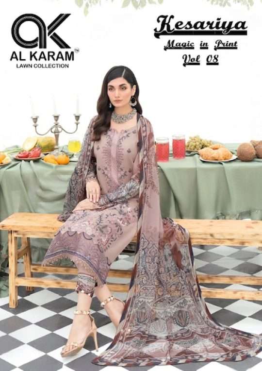 KESARIYA VOL-8 BY AL KARAM 8001 TO 8006 SERIES CAMBRIC COTTON PRINT PAKISTANI DRESSES