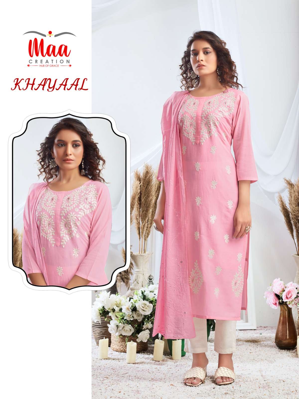 KHAYAAL BY MAA CREATION COTTON MALL MALL MACHINE WORK STITCHED DRESSES