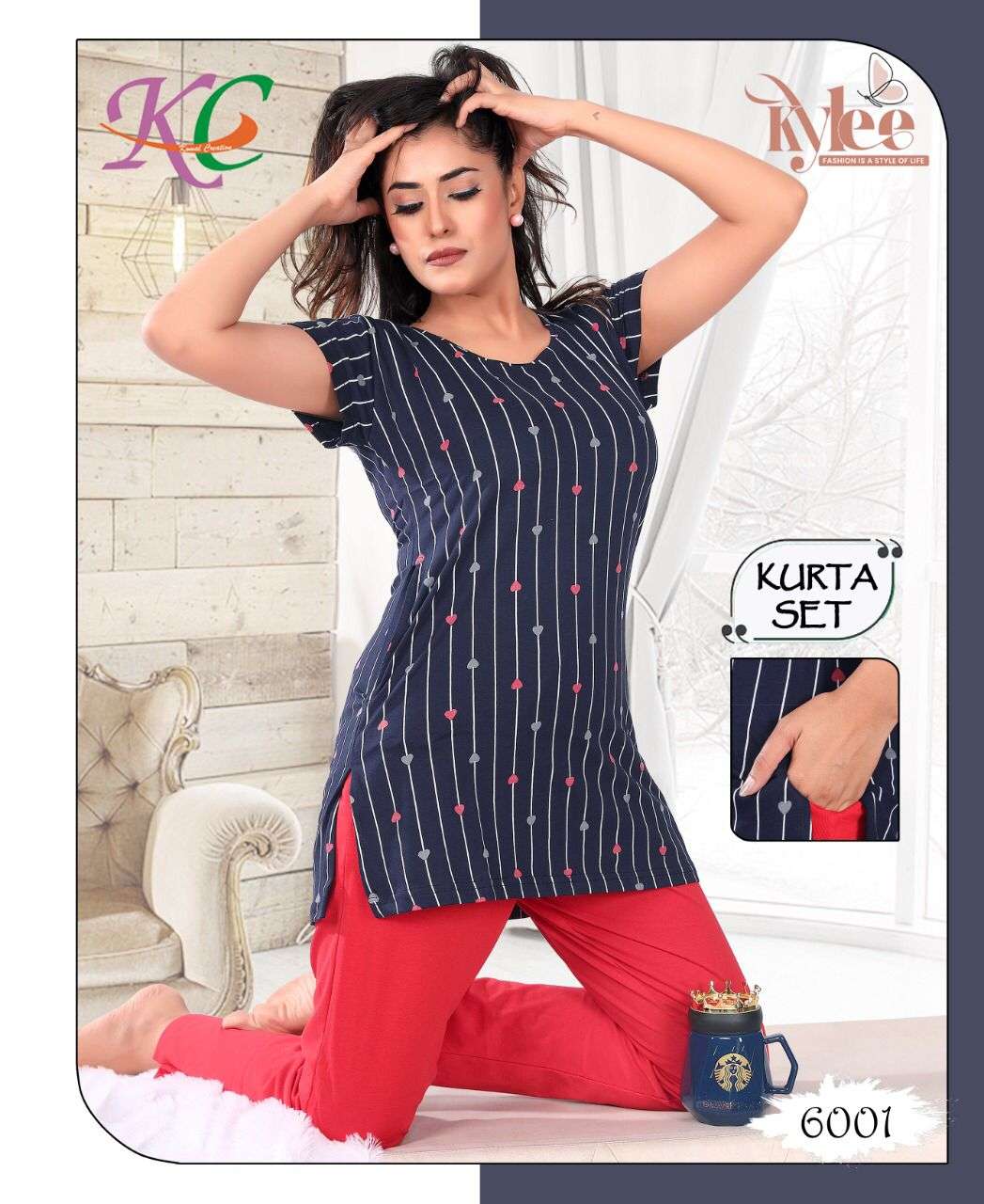 KYLEE BY AQSWHOLESALE 6001 TO 6007 SERIES FANCY TOP AND PANTS